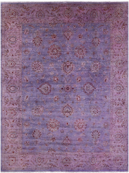 Purple Full Pile Overdyed Hand Knotted Wool Rug - 9' 0" X 11' 8" - Golden Nile