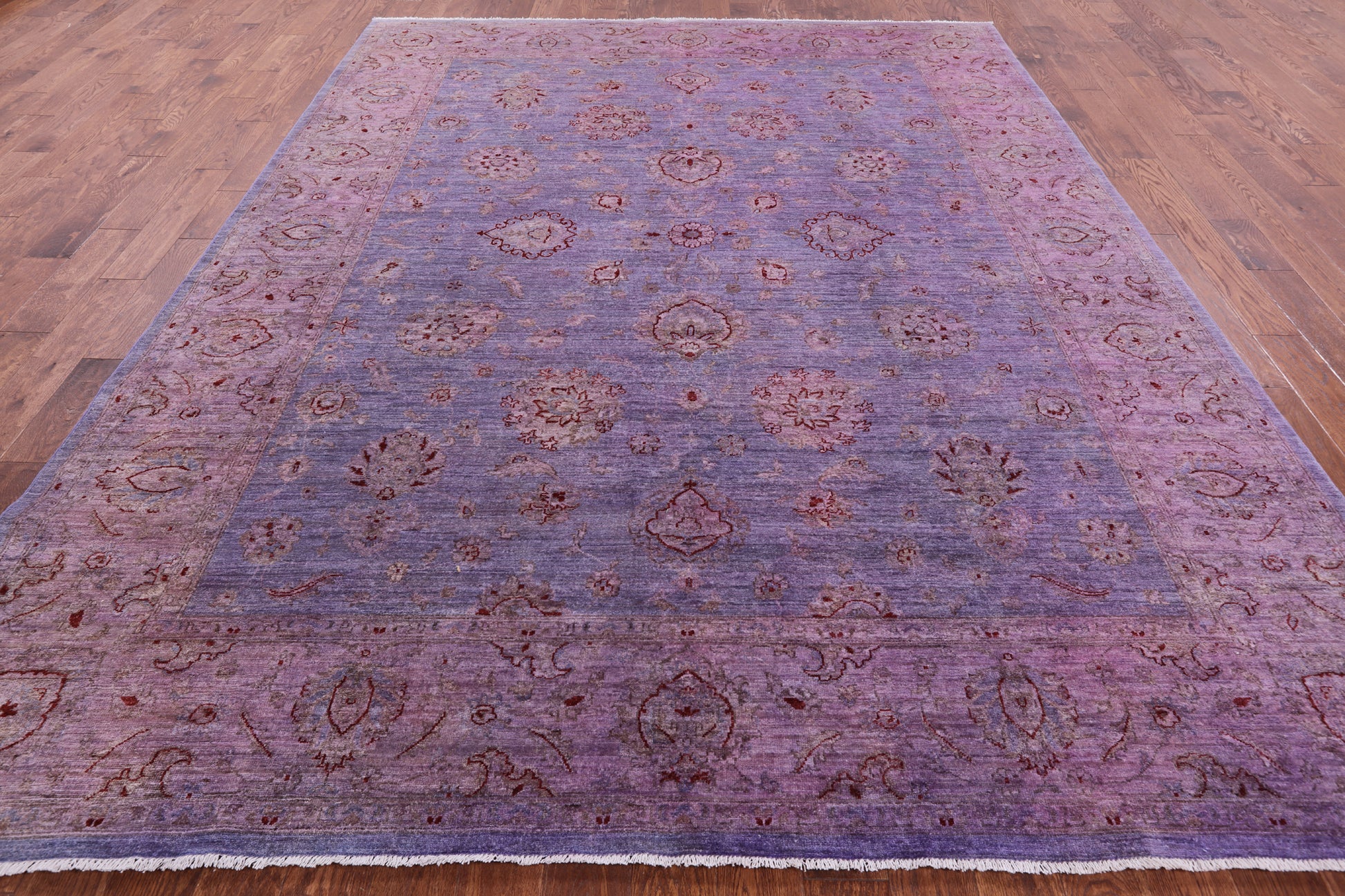 Purple Full Pile Overdyed Hand Knotted Wool Rug - 9' 0" X 11' 8" - Golden Nile