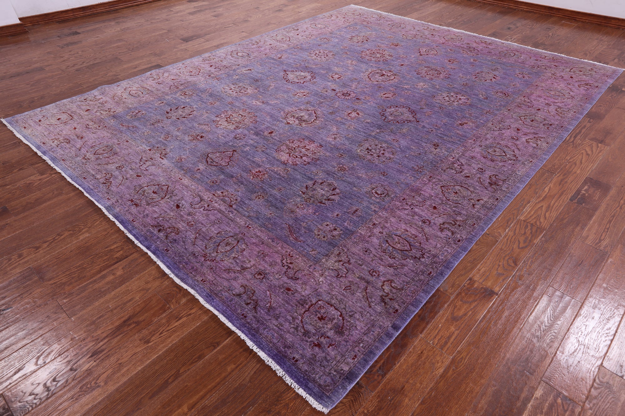 Purple Full Pile Overdyed Hand Knotted Wool Rug - 9' 0" X 11' 8" - Golden Nile