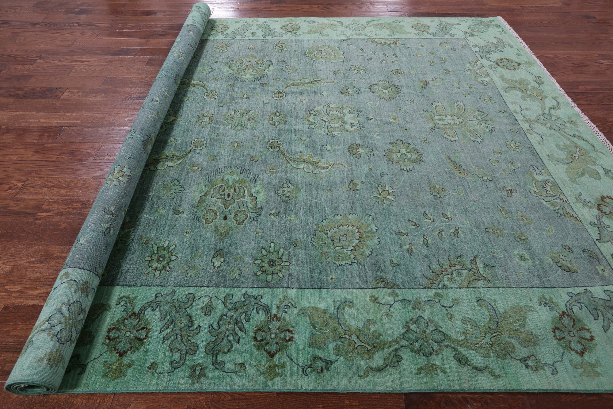 Green Full Pile Overdyed Handmade Wool Rug - 8' 10" X 11' 10" - Golden Nile