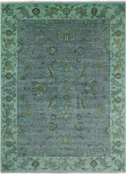 Green Full Pile Overdyed Handmade Wool Rug - 8' 10" X 11' 10" - Golden Nile