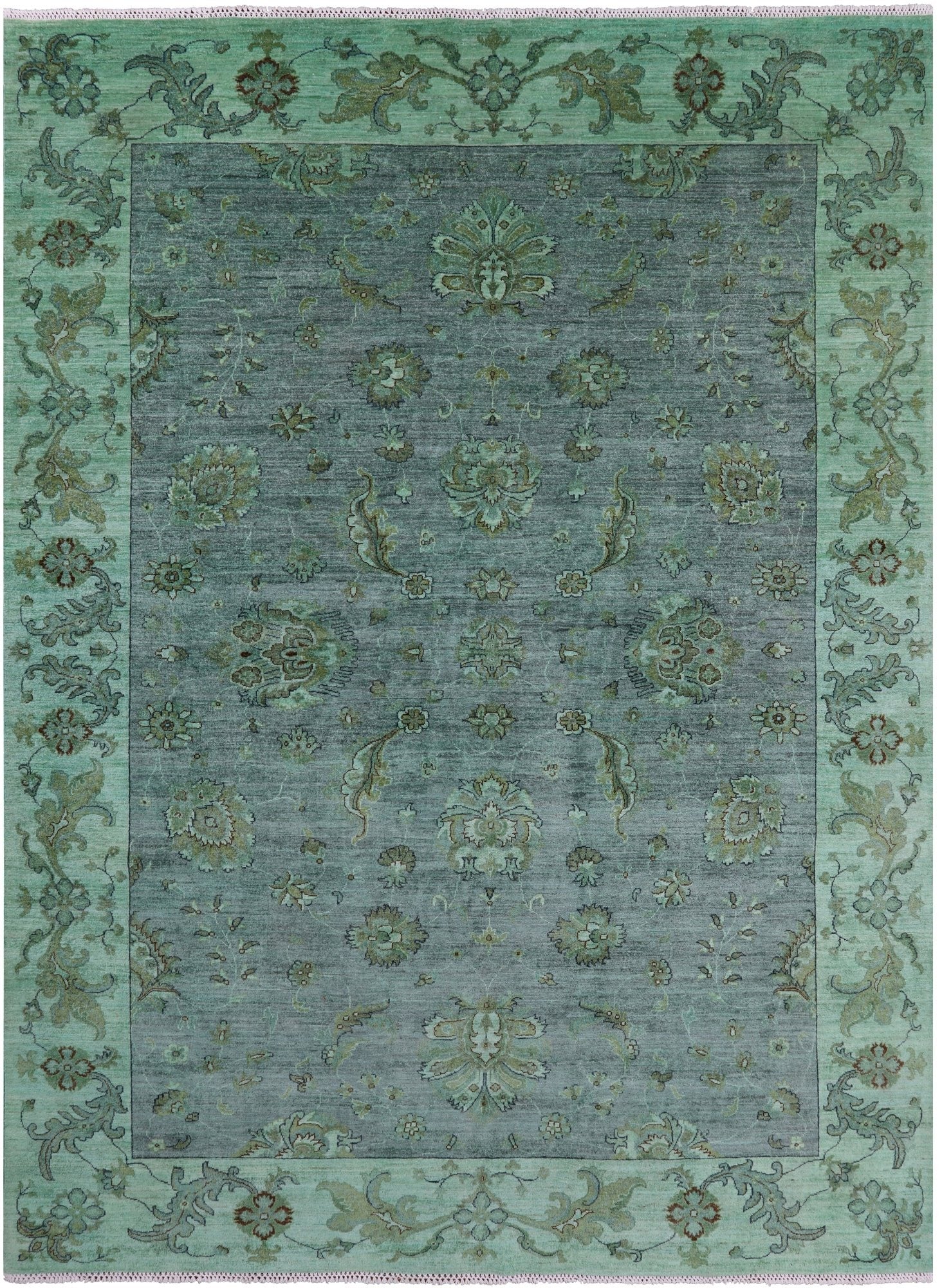 Green Full Pile Overdyed Handmade Wool Rug - 8' 10" X 11' 10" - Golden Nile