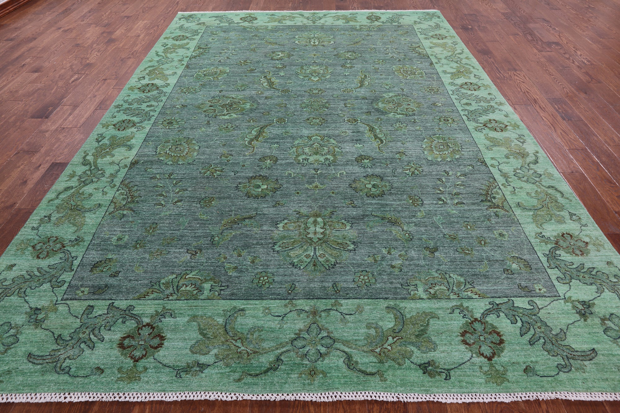 Green Full Pile Overdyed Handmade Wool Rug - 8' 10" X 11' 10" - Golden Nile