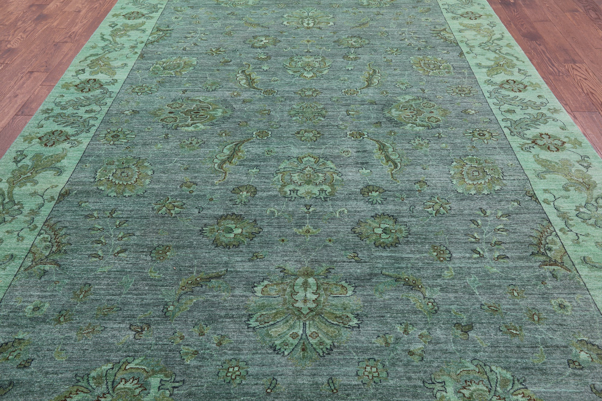 Green Full Pile Overdyed Handmade Wool Rug - 8' 10" X 11' 10" - Golden Nile