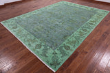 Green Full Pile Overdyed Handmade Wool Rug - 8' 10" X 11' 10" - Golden Nile