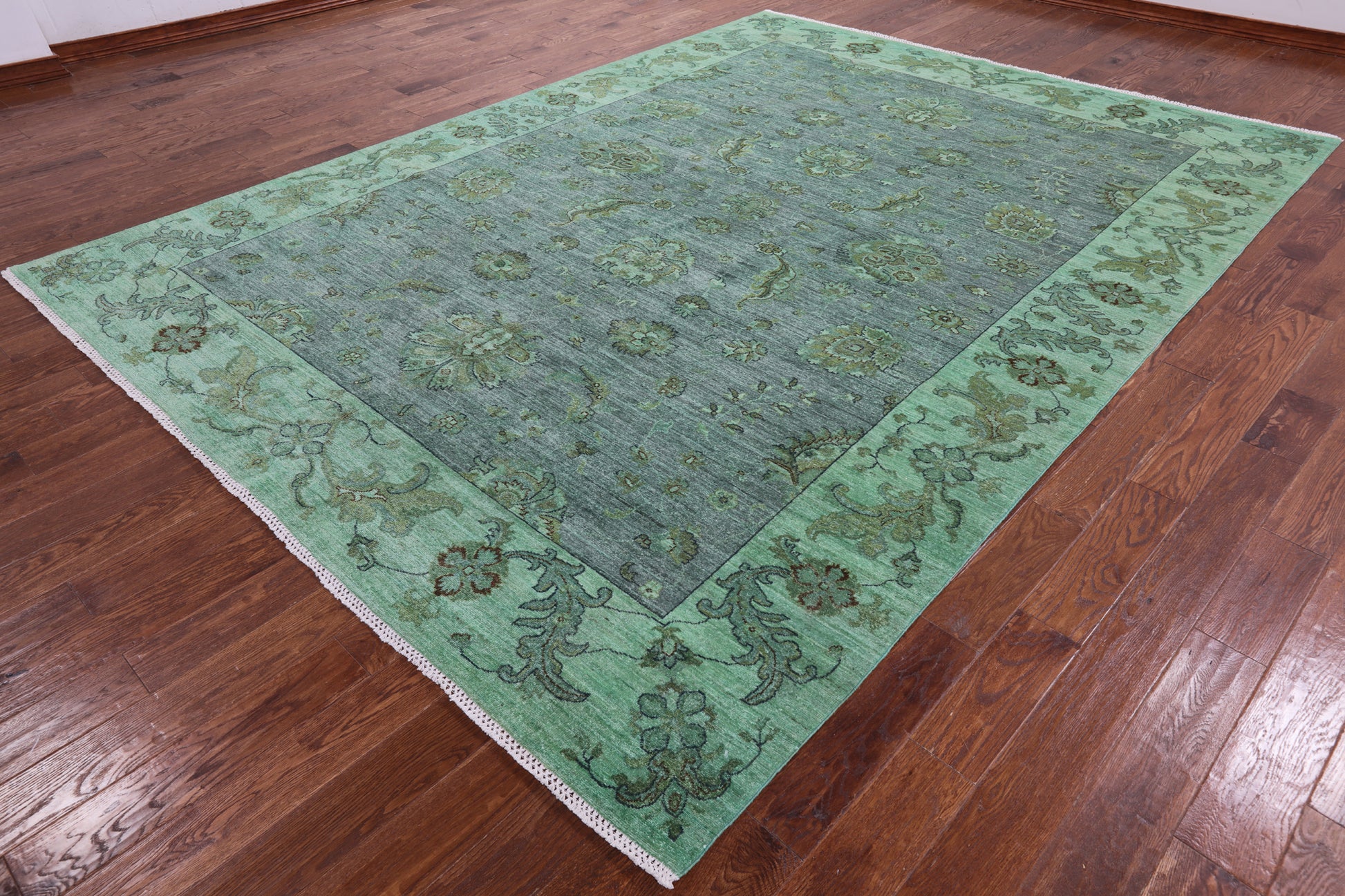 Green Full Pile Overdyed Handmade Wool Rug - 8' 10" X 11' 10" - Golden Nile