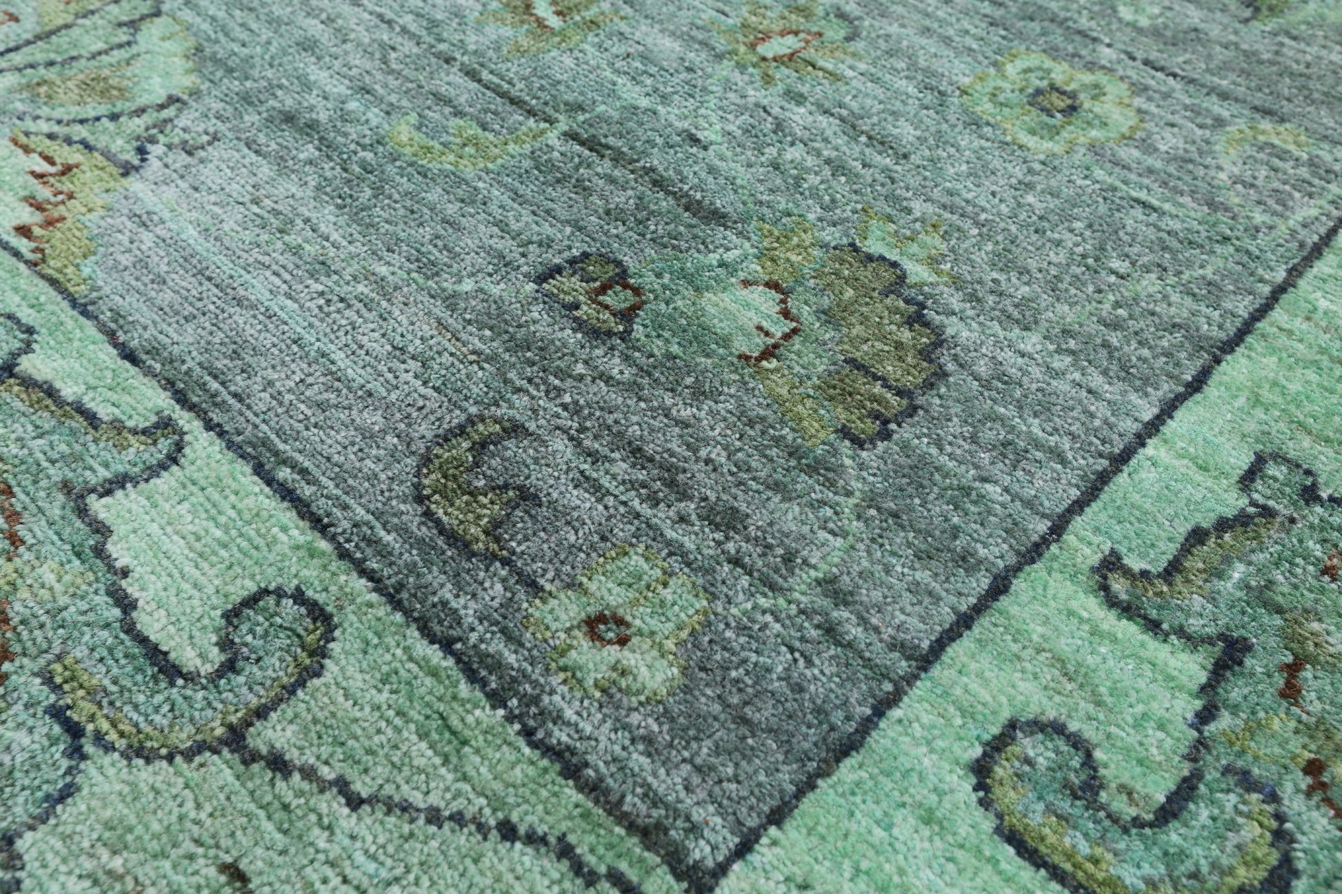 Green Full Pile Overdyed Handmade Wool Rug - 8' 10" X 11' 10" - Golden Nile
