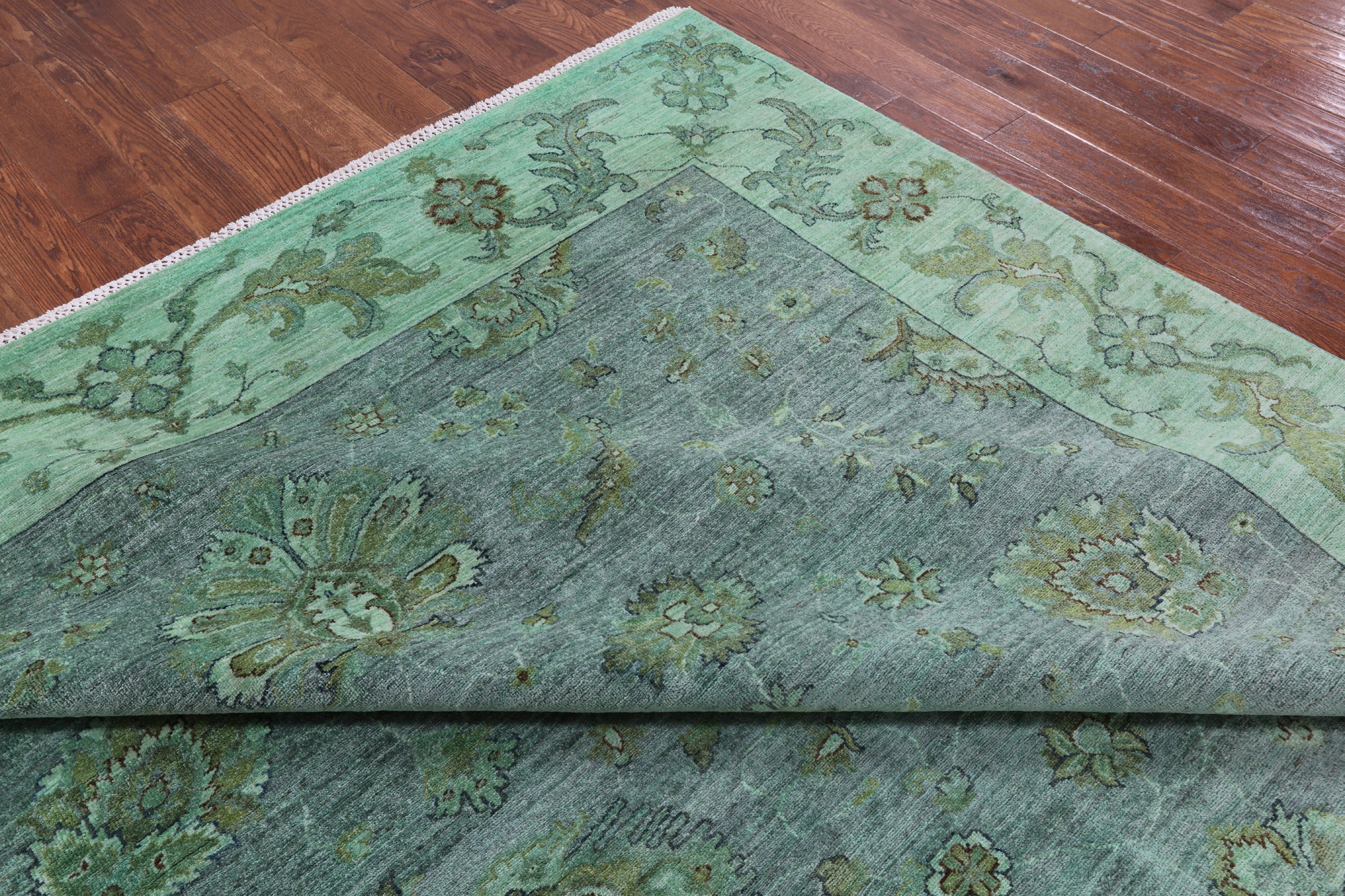 Green Full Pile Overdyed Handmade Wool Rug - 8' 10" X 11' 10" - Golden Nile