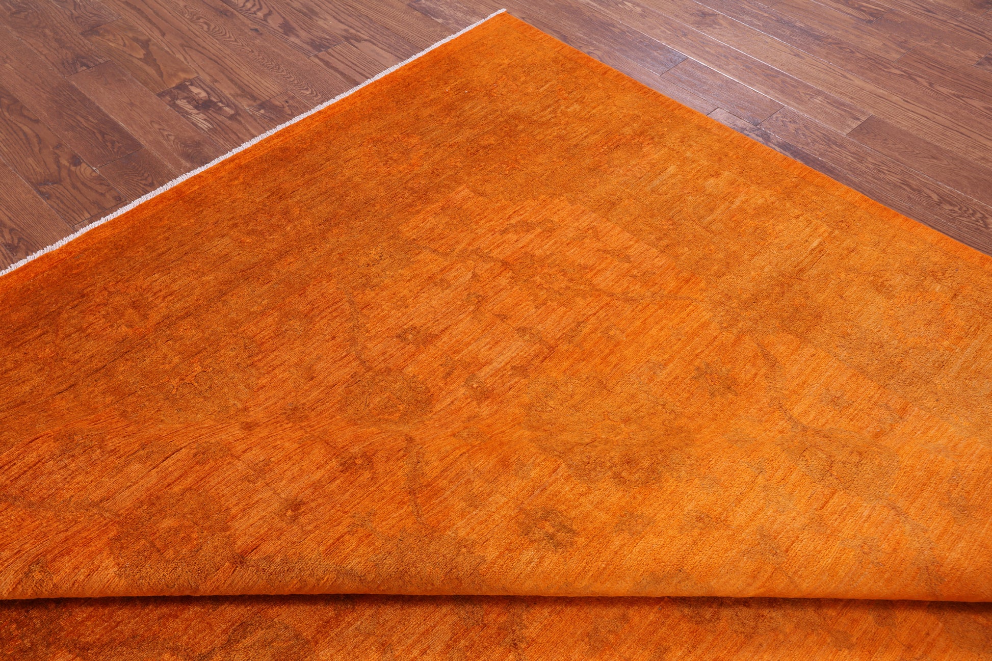 Orange Full Pile Overdyed Hand Knotted Wool Rug - 9' 0" X 11' 9" - Golden Nile