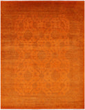 Orange Full Pile Overdyed Hand Knotted Wool Rug - 9' 0" X 11' 9" - Golden Nile