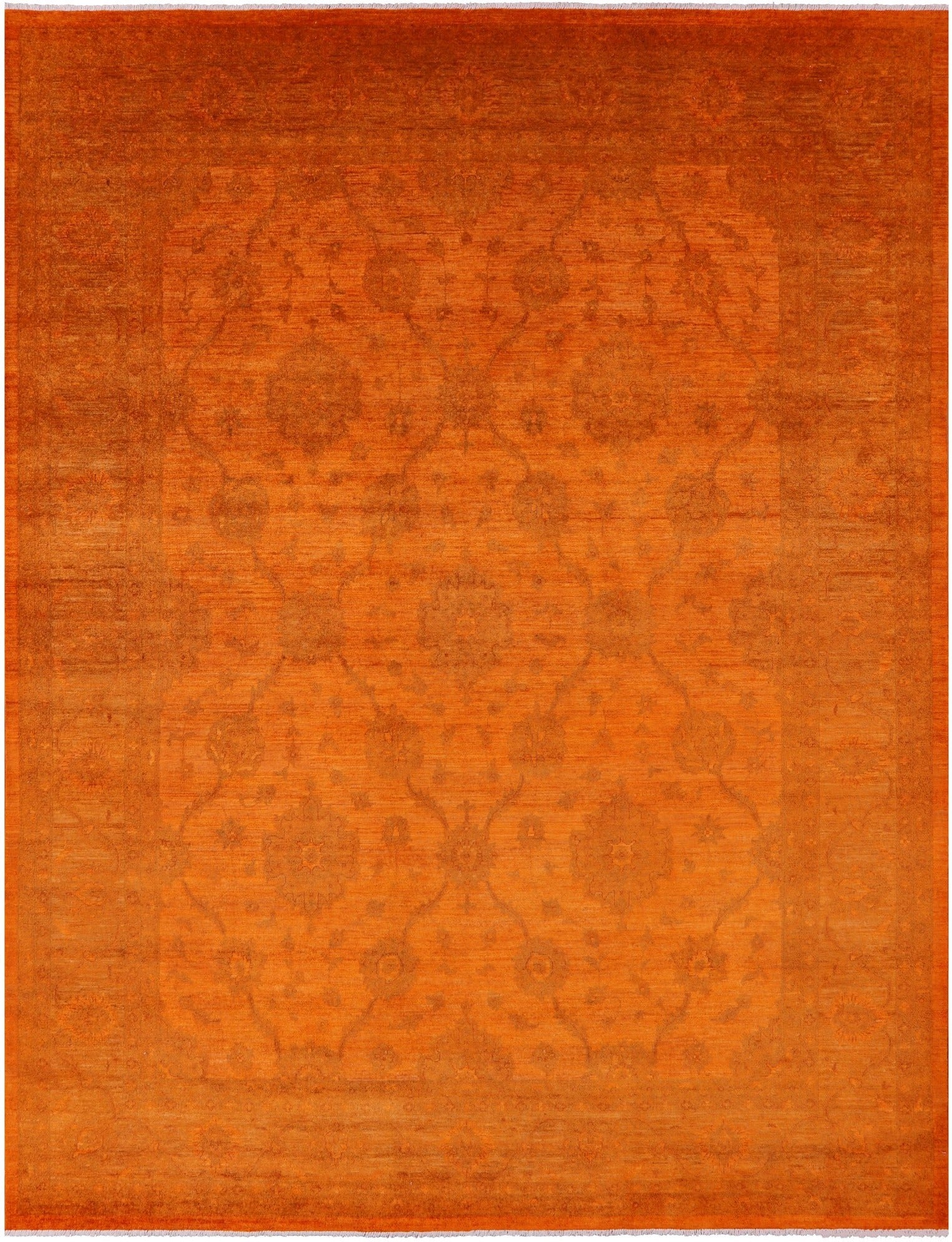 Orange Full Pile Overdyed Hand Knotted Wool Rug - 9' 0" X 11' 9" - Golden Nile