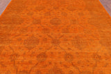 Orange Full Pile Overdyed Hand Knotted Wool Rug - 9' 0" X 11' 9" - Golden Nile