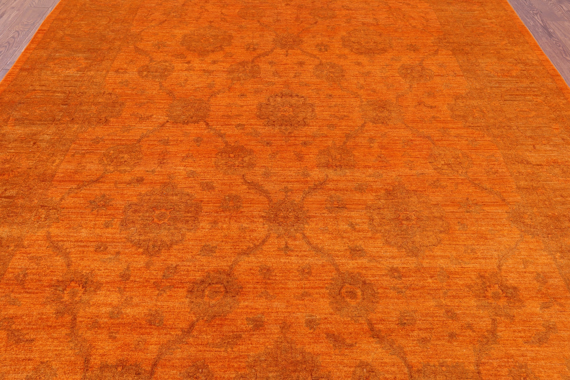 Orange Full Pile Overdyed Hand Knotted Wool Rug - 9' 0" X 11' 9" - Golden Nile