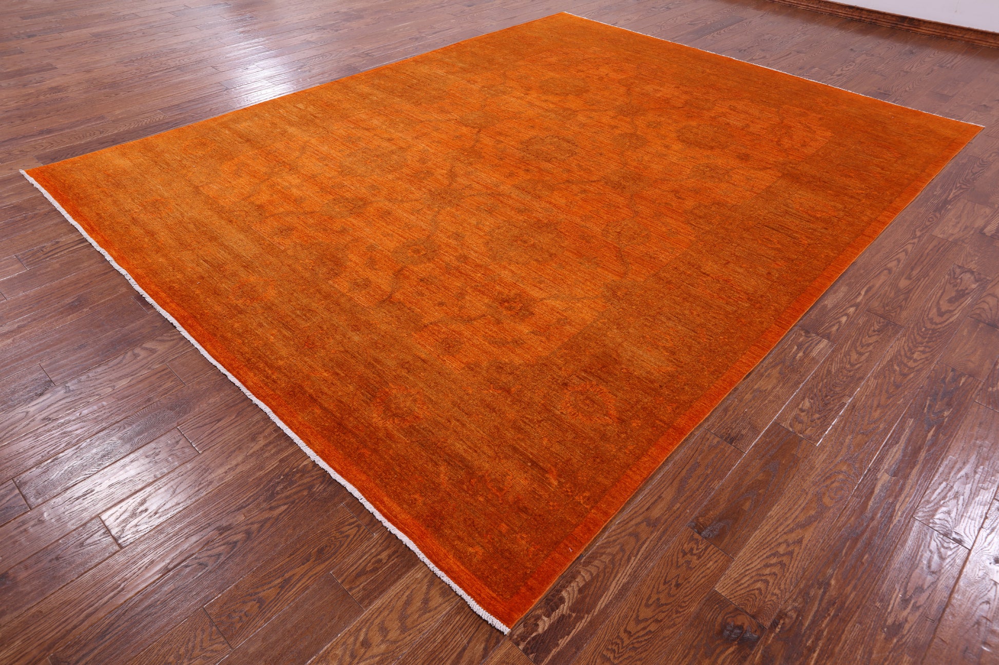 Orange Full Pile Overdyed Hand Knotted Wool Rug - 9' 0" X 11' 9" - Golden Nile