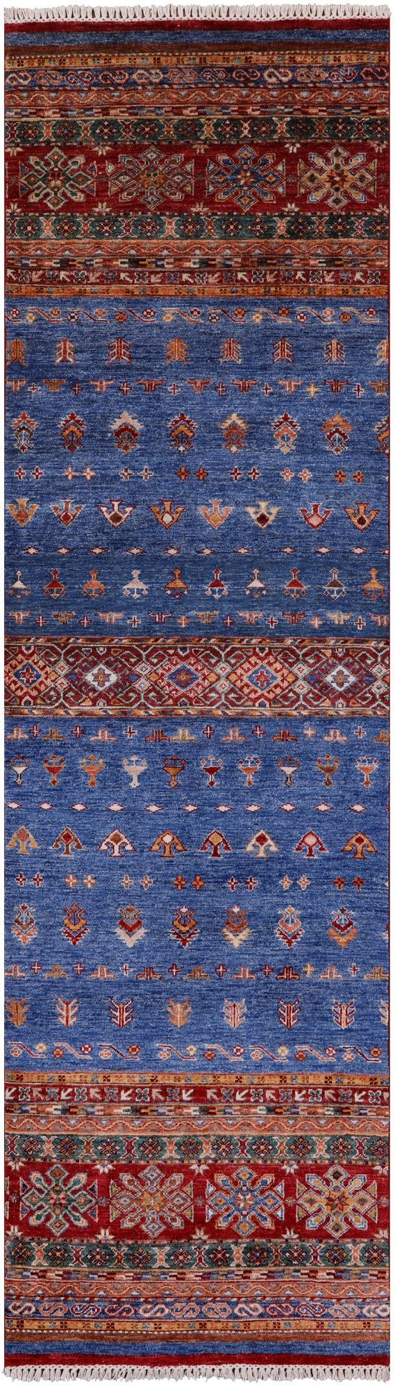 Blue Khorjin Persian Gabbeh Hand Knotted Wool Runner Rug - 2' 9" X 9' 9" - Golden Nile
