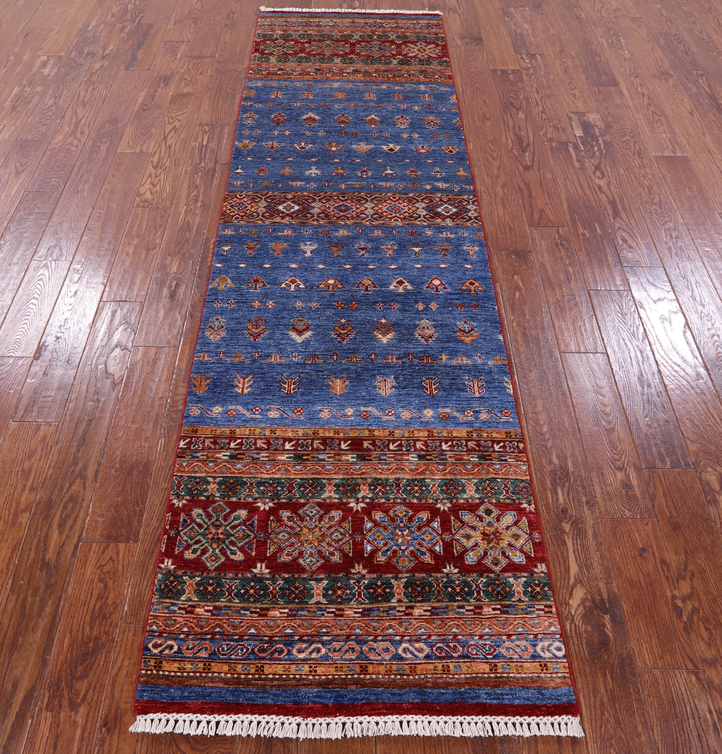 Blue Khorjin Persian Gabbeh Hand Knotted Wool Runner Rug - 2' 9" X 9' 9" - Golden Nile