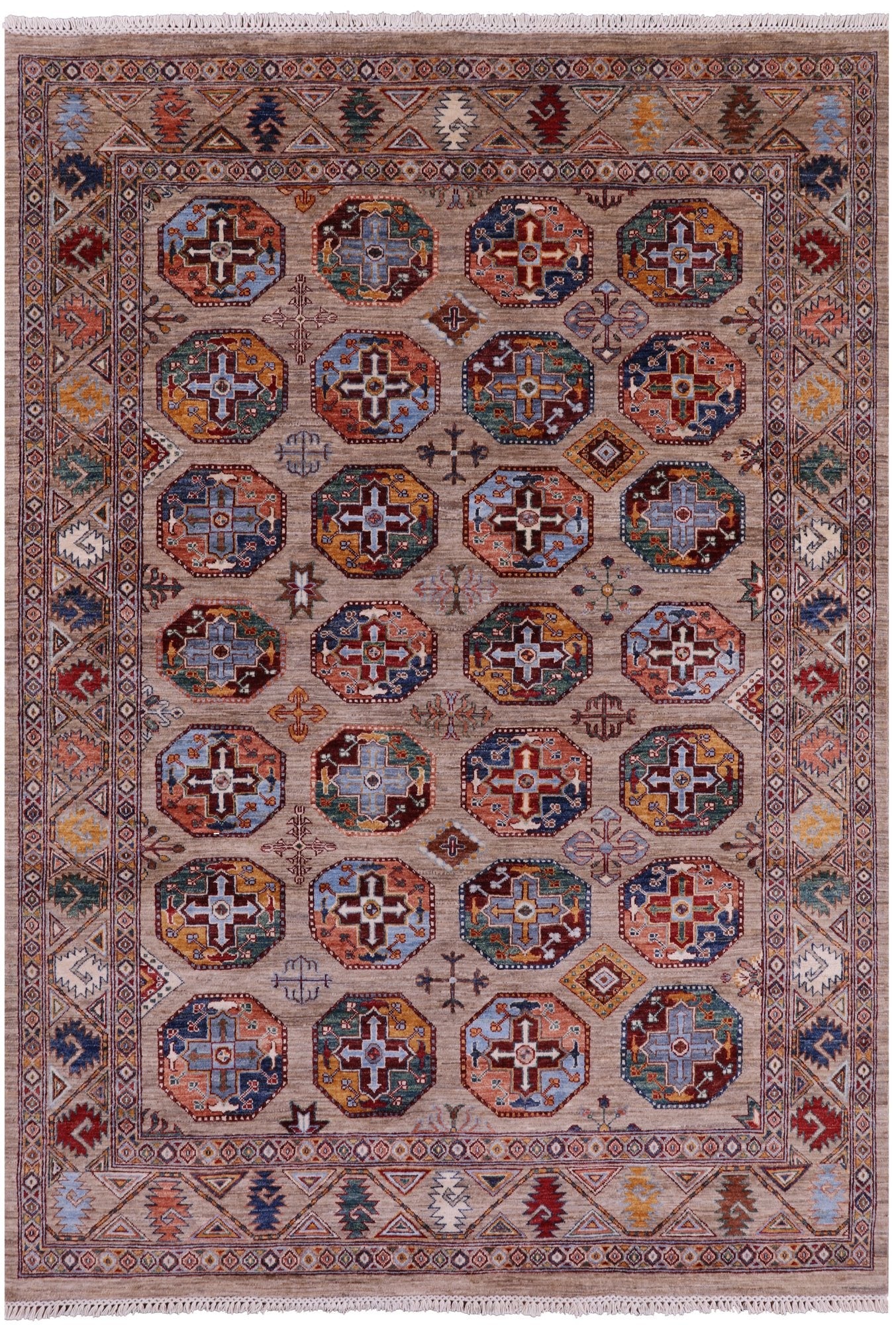 Turkmen Ersari Hand Knotted Wool Rug - 6' 1" X 8' 7" - Golden Nile