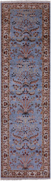 Blue Persian Tabriz Handmade Wool Runner Rug - 2' 10" X 9' 11" - Golden Nile