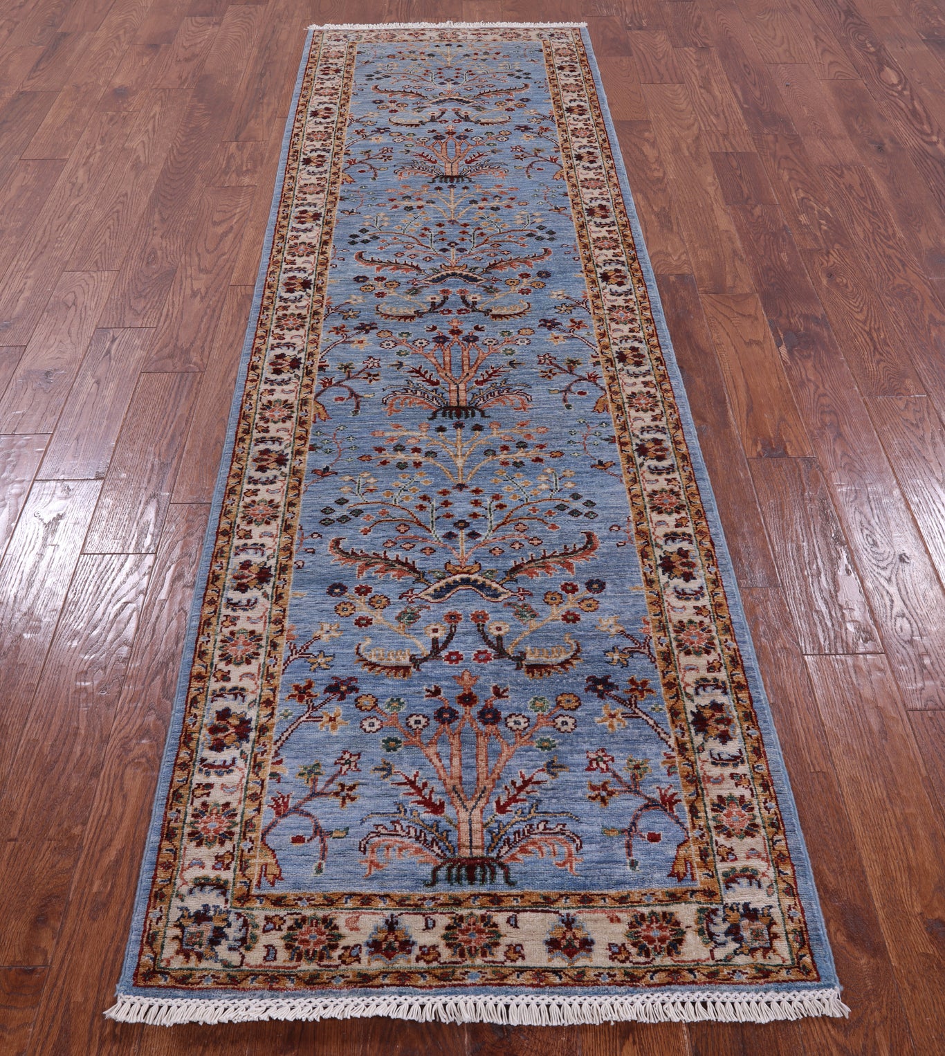 Blue Persian Tabriz Handmade Wool Runner Rug - 2' 10" X 9' 11" - Golden Nile