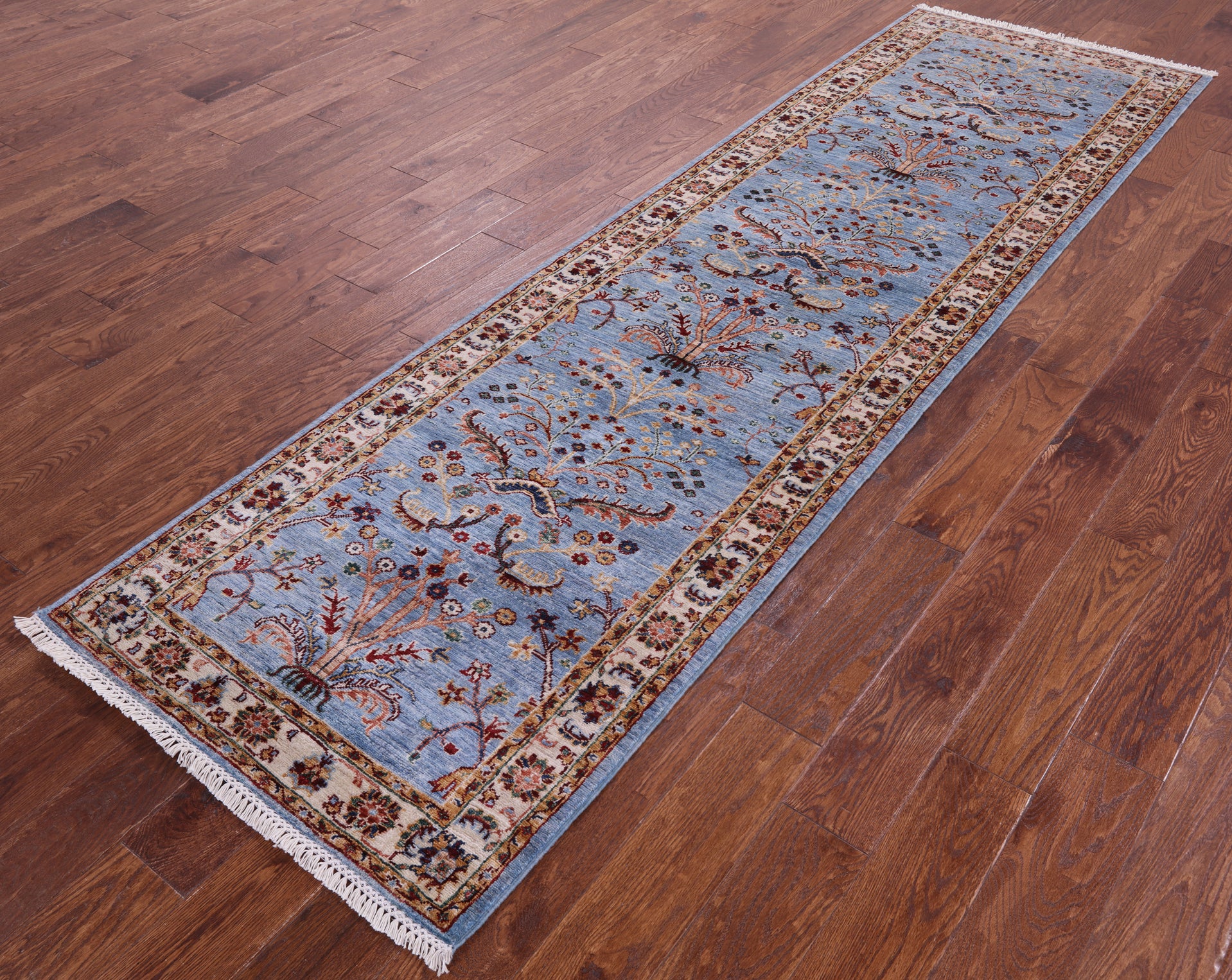 Blue Persian Tabriz Handmade Wool Runner Rug - 2' 10" X 9' 11" - Golden Nile