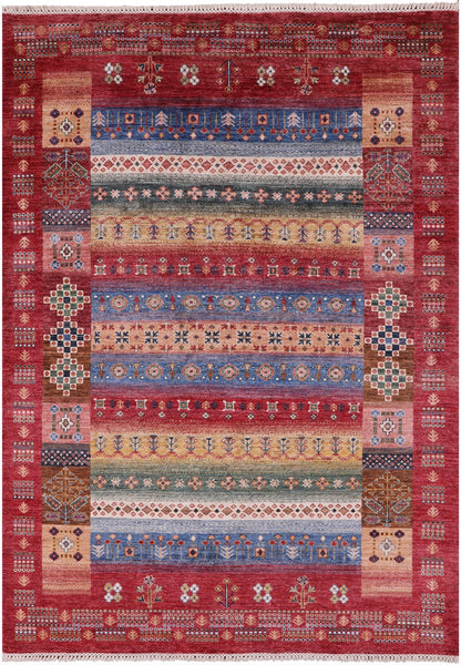 Tribal Persian Gabbeh Hand Knotted Wool Rug - 5' 10" X 8' 1" - Golden Nile