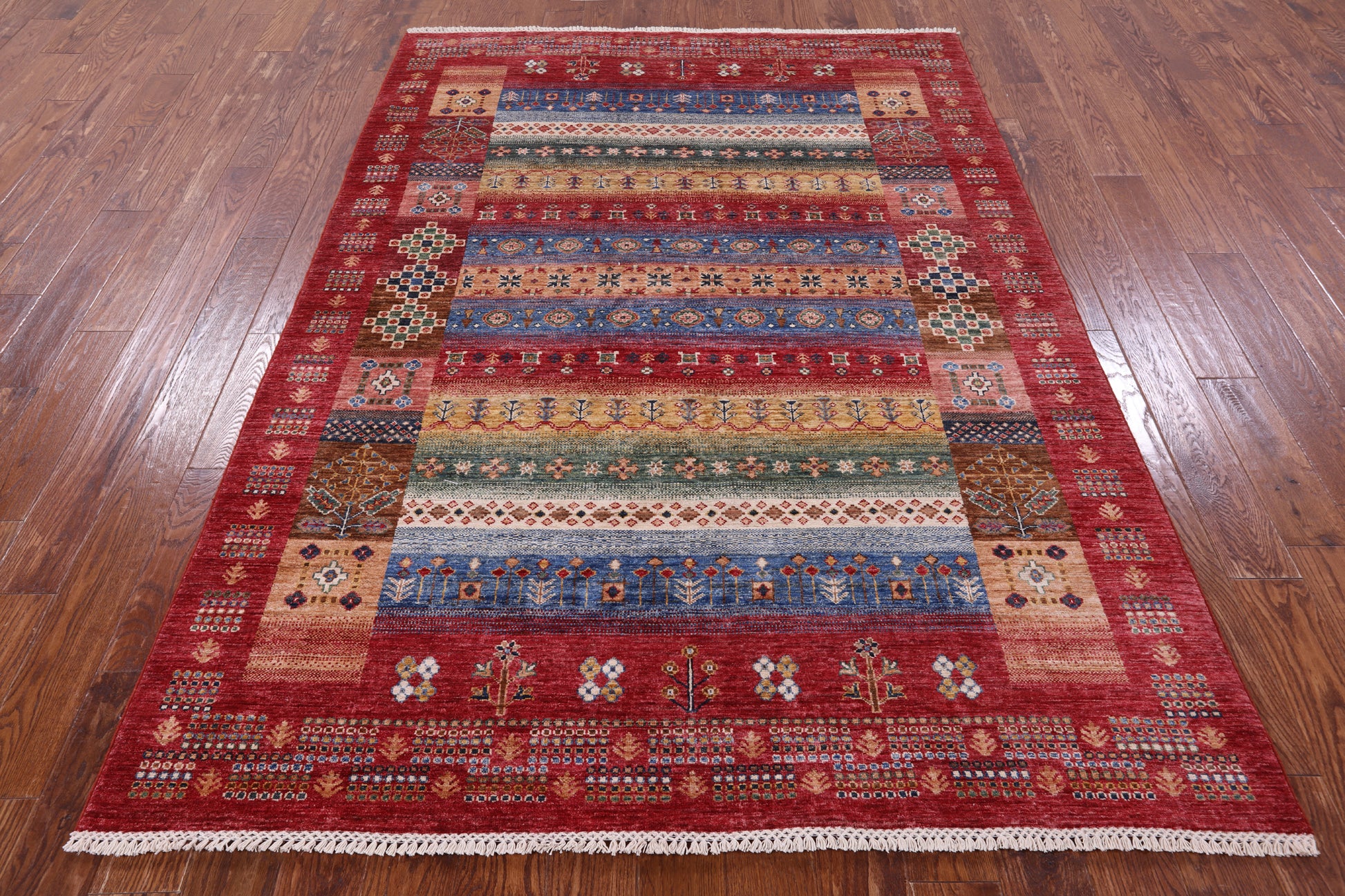 Tribal Persian Gabbeh Hand Knotted Wool Rug - 5' 10" X 8' 1" - Golden Nile
