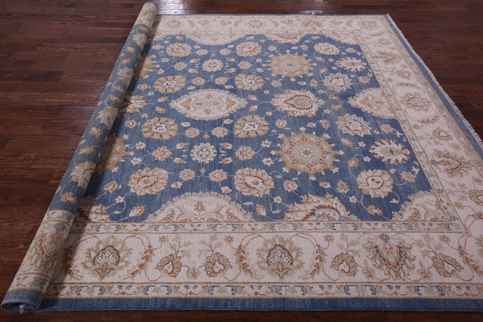 Blue Peshawar Hand Knotted Wool Rug - 8' 3" X 9' 11" - Golden Nile
