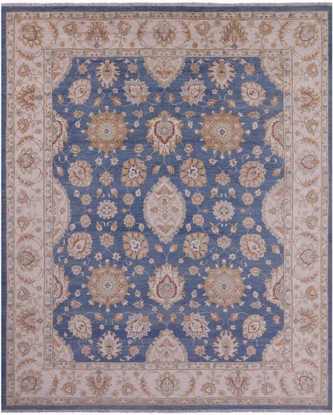 Blue Peshawar Hand Knotted Wool Rug - 8' 3" X 9' 11" - Golden Nile