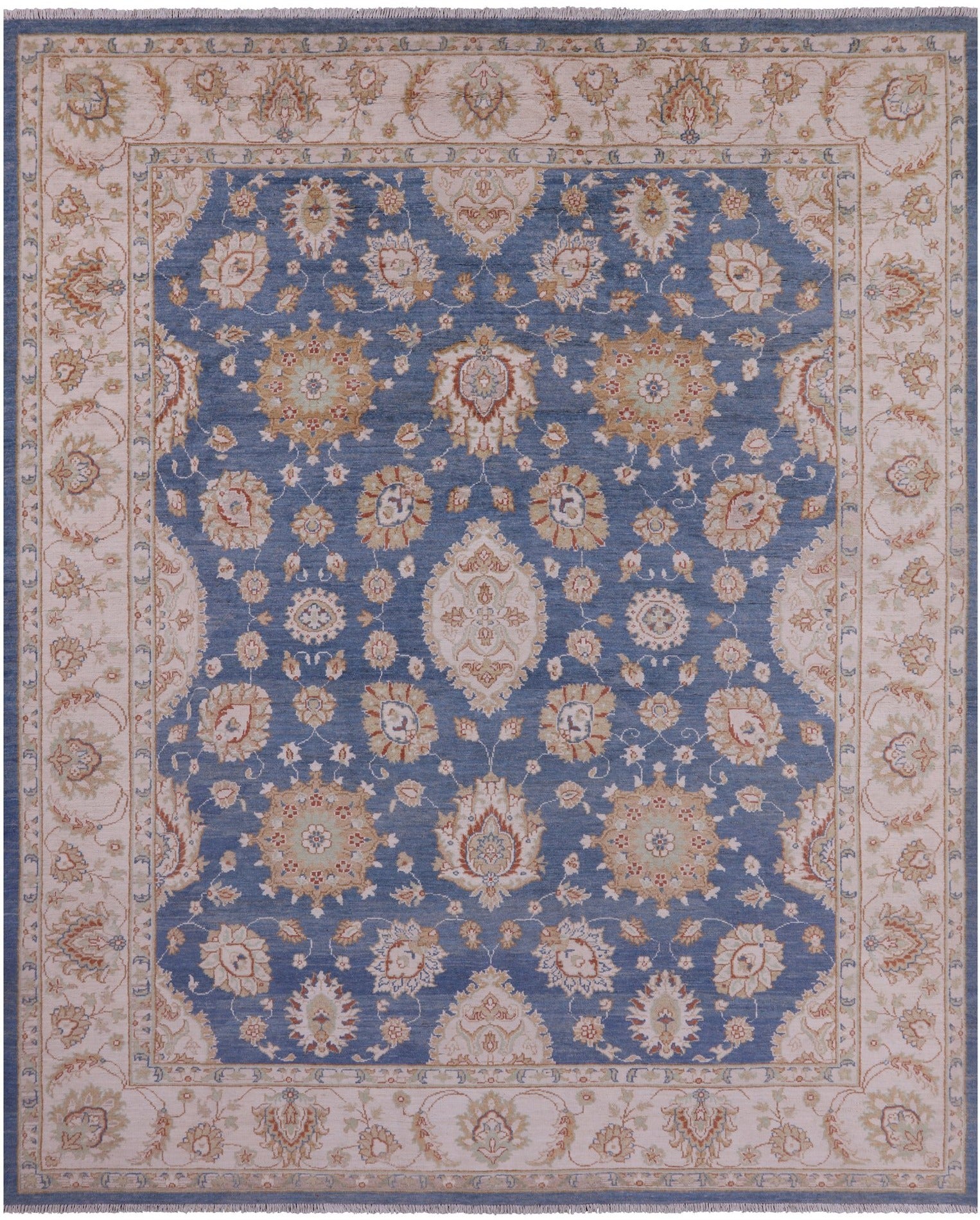 Blue Peshawar Hand Knotted Wool Rug - 8' 3" X 9' 11" - Golden Nile