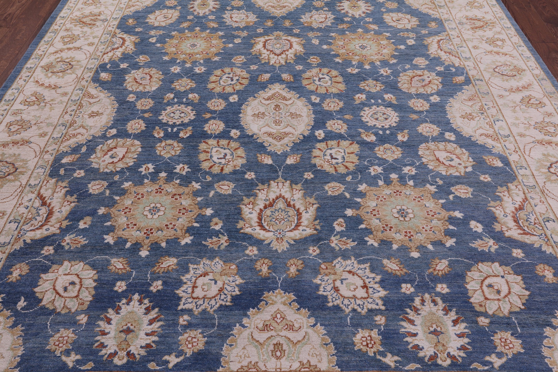 Blue Peshawar Hand Knotted Wool Rug - 8' 3" X 9' 11" - Golden Nile