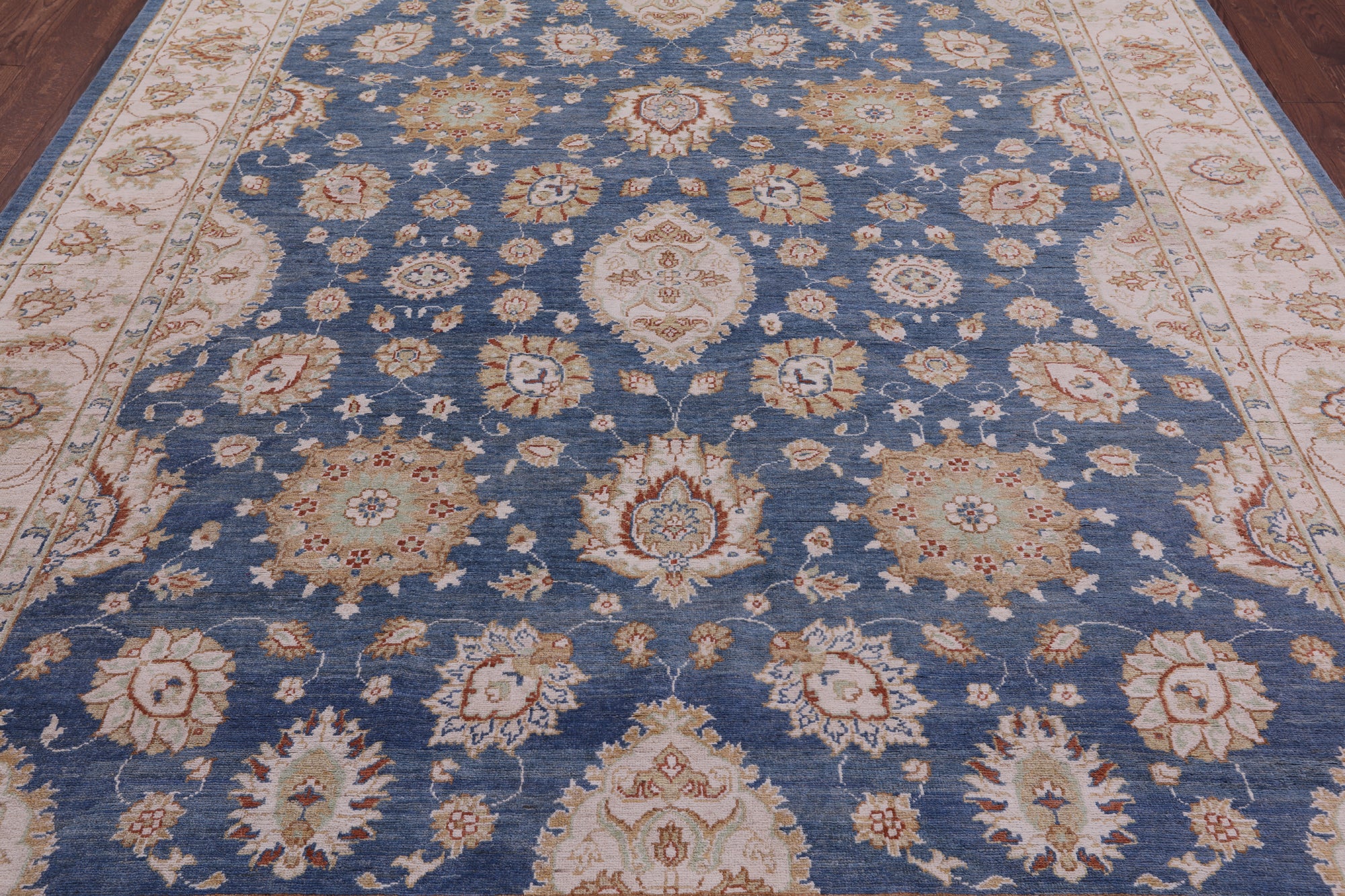 Blue Peshawar Hand Knotted Wool Rug - 8' 3" X 9' 11" - Golden Nile