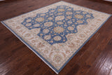Blue Peshawar Hand Knotted Wool Rug - 8' 3" X 9' 11" - Golden Nile
