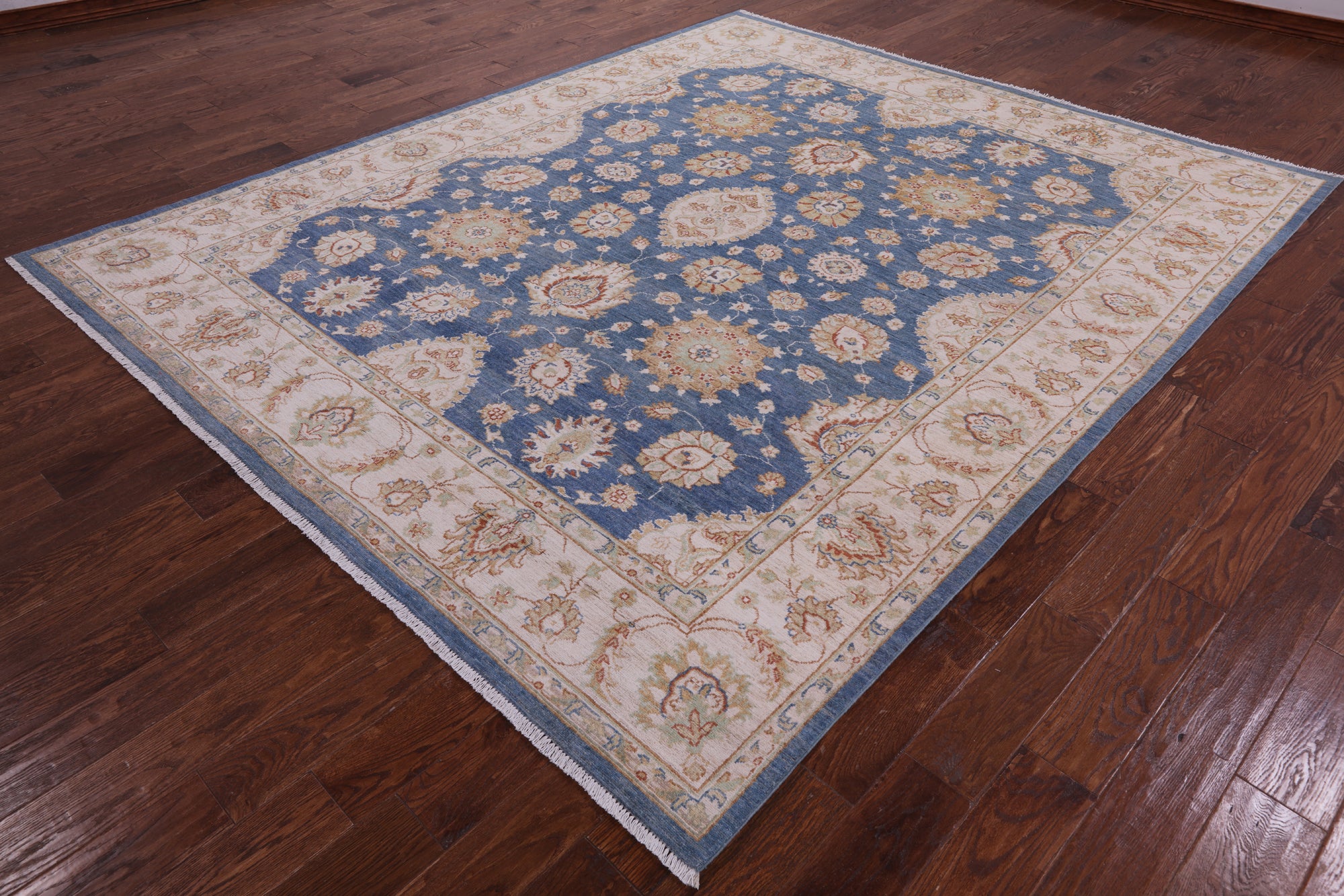 Blue Peshawar Hand Knotted Wool Rug - 8' 3" X 9' 11" - Golden Nile