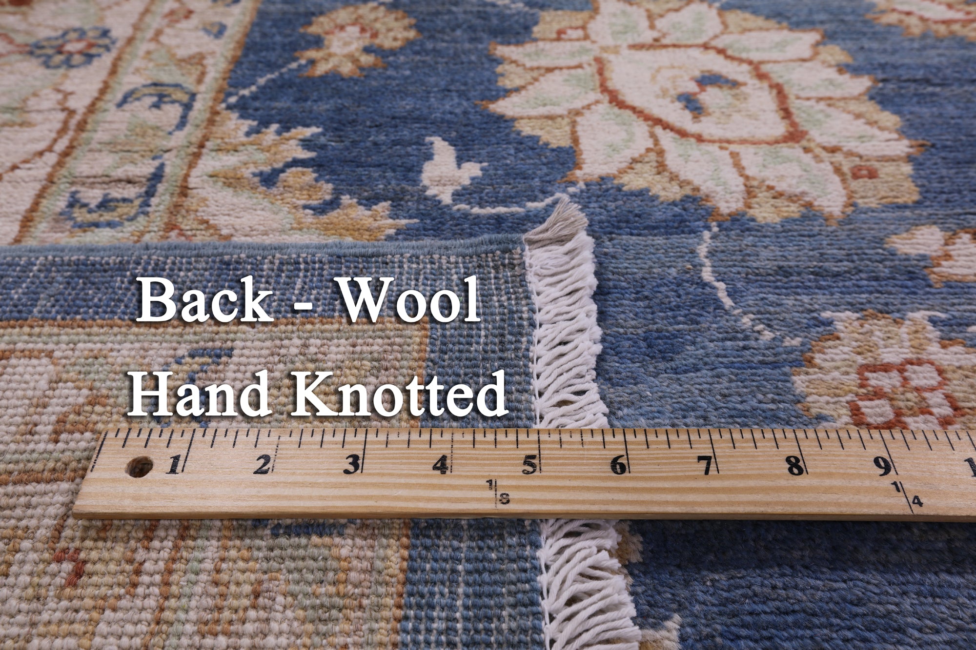 Blue Peshawar Hand Knotted Wool Rug - 8' 3" X 9' 11" - Golden Nile