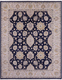 Blue Peshawar Hand Knotted Wool Rug - 7' 11" X 9' 9" - Golden Nile