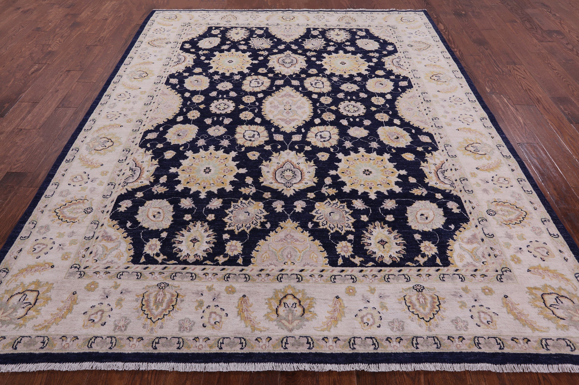 Blue Peshawar Hand Knotted Wool Rug - 7' 11" X 9' 9" - Golden Nile