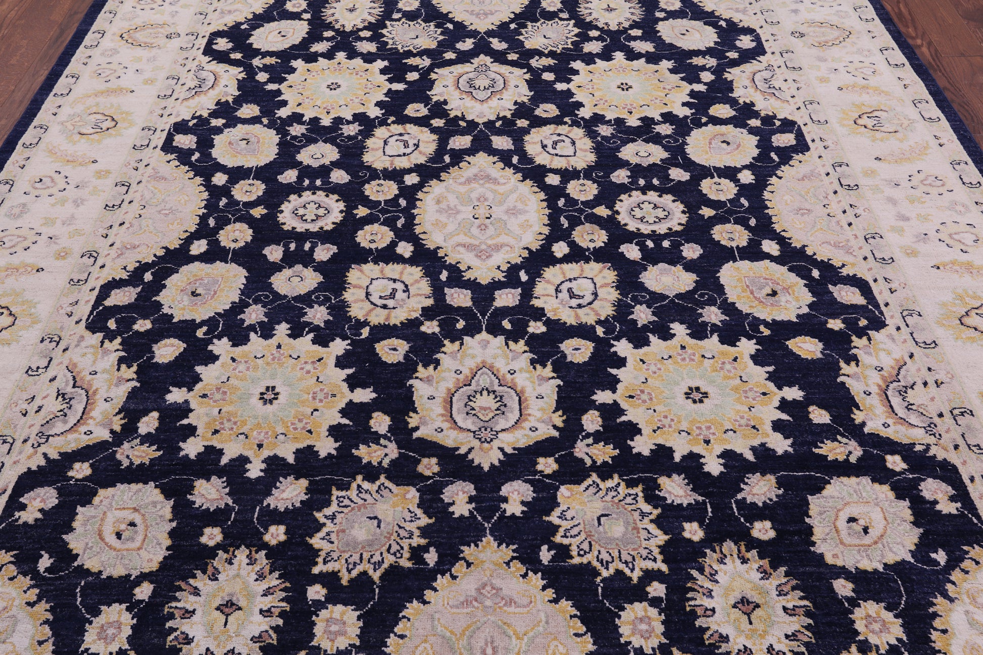 Blue Peshawar Hand Knotted Wool Rug - 7' 11" X 9' 9" - Golden Nile