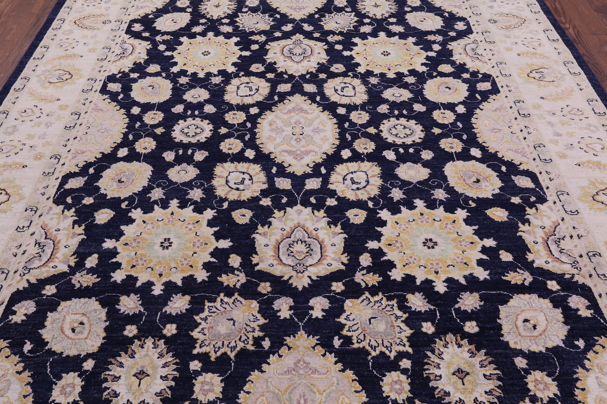 Blue Peshawar Hand Knotted Wool Rug - 7' 11" X 9' 9" - Golden Nile