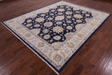Blue Peshawar Hand Knotted Wool Rug - 7' 11" X 9' 9" - Golden Nile