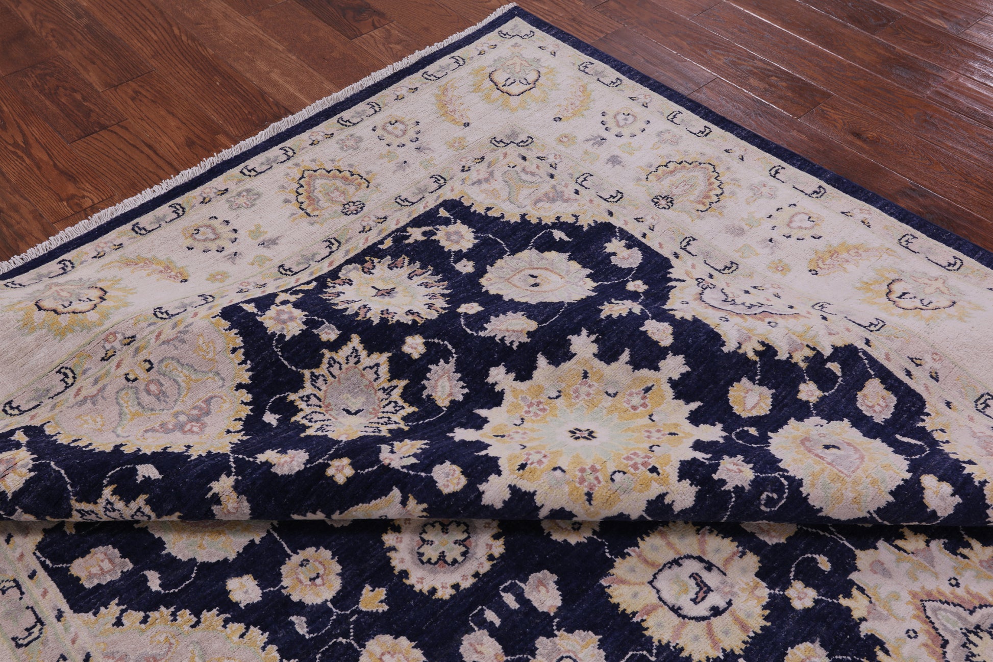 Blue Peshawar Hand Knotted Wool Rug - 7' 11" X 9' 9" - Golden Nile