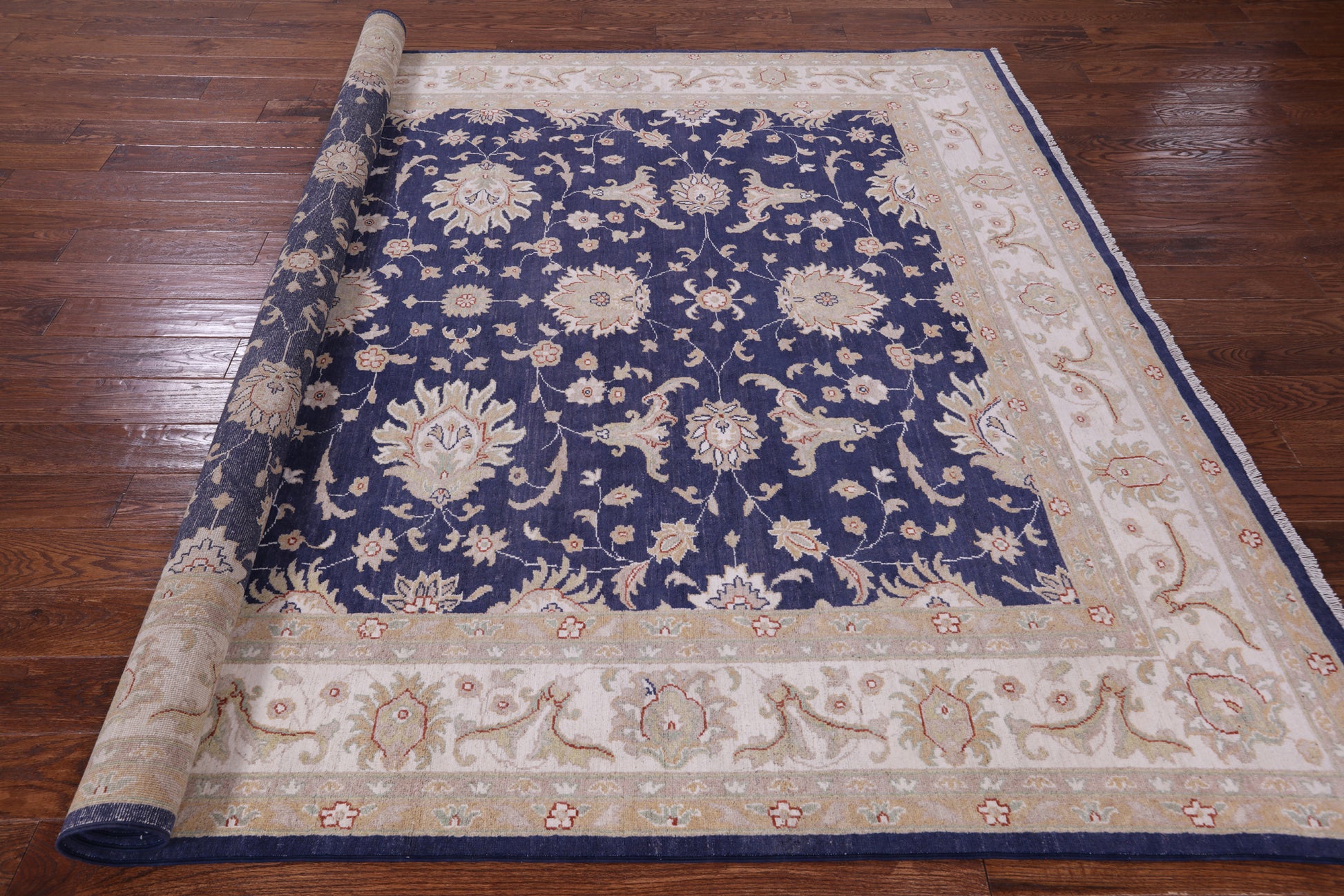 Blue Peshawar Hand Knotted Wool Rug - 7' 11" X 9' 11" - Golden Nile