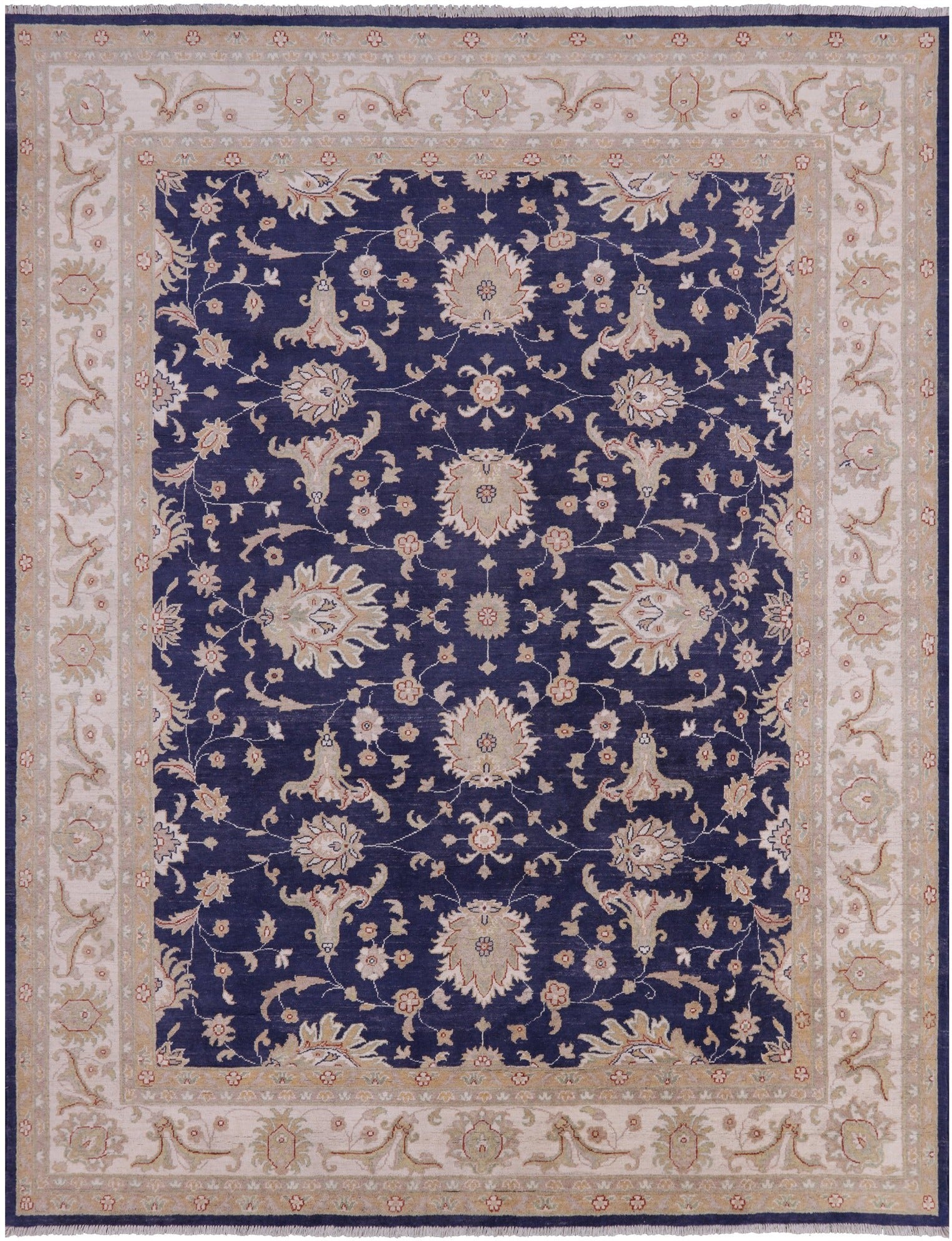 Blue Peshawar Hand Knotted Wool Rug - 7' 11" X 9' 11" - Golden Nile
