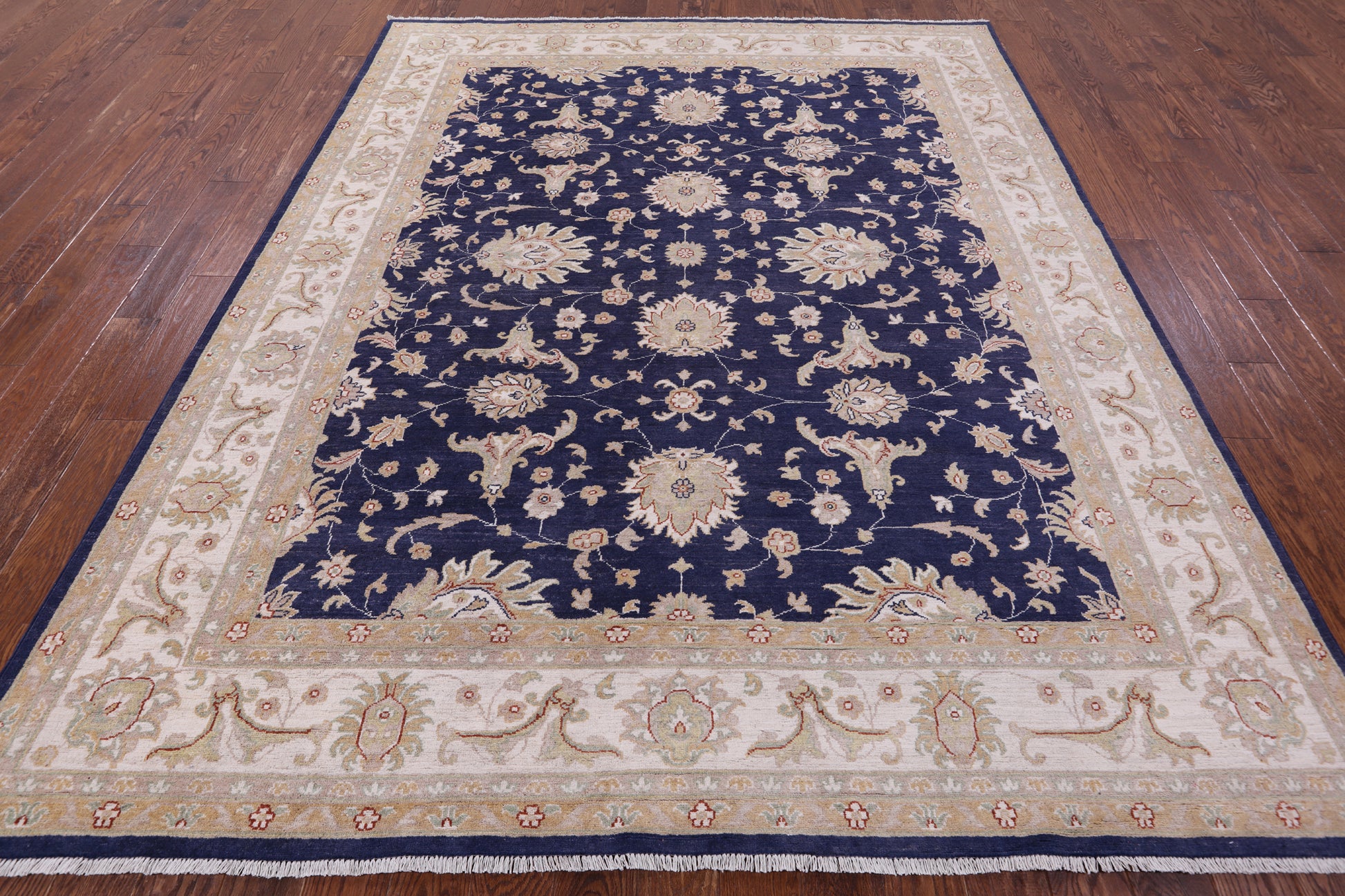 Blue Peshawar Hand Knotted Wool Rug - 7' 11" X 9' 11" - Golden Nile