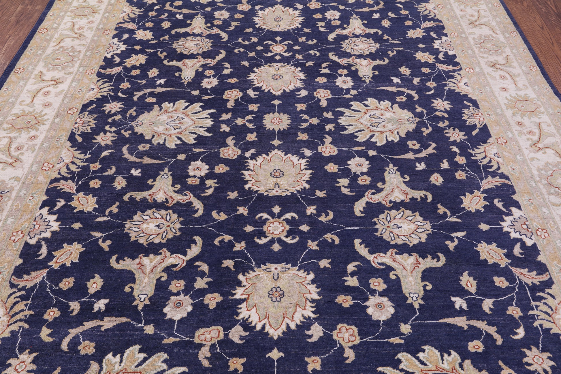 Blue Peshawar Hand Knotted Wool Rug - 7' 11" X 9' 11" - Golden Nile