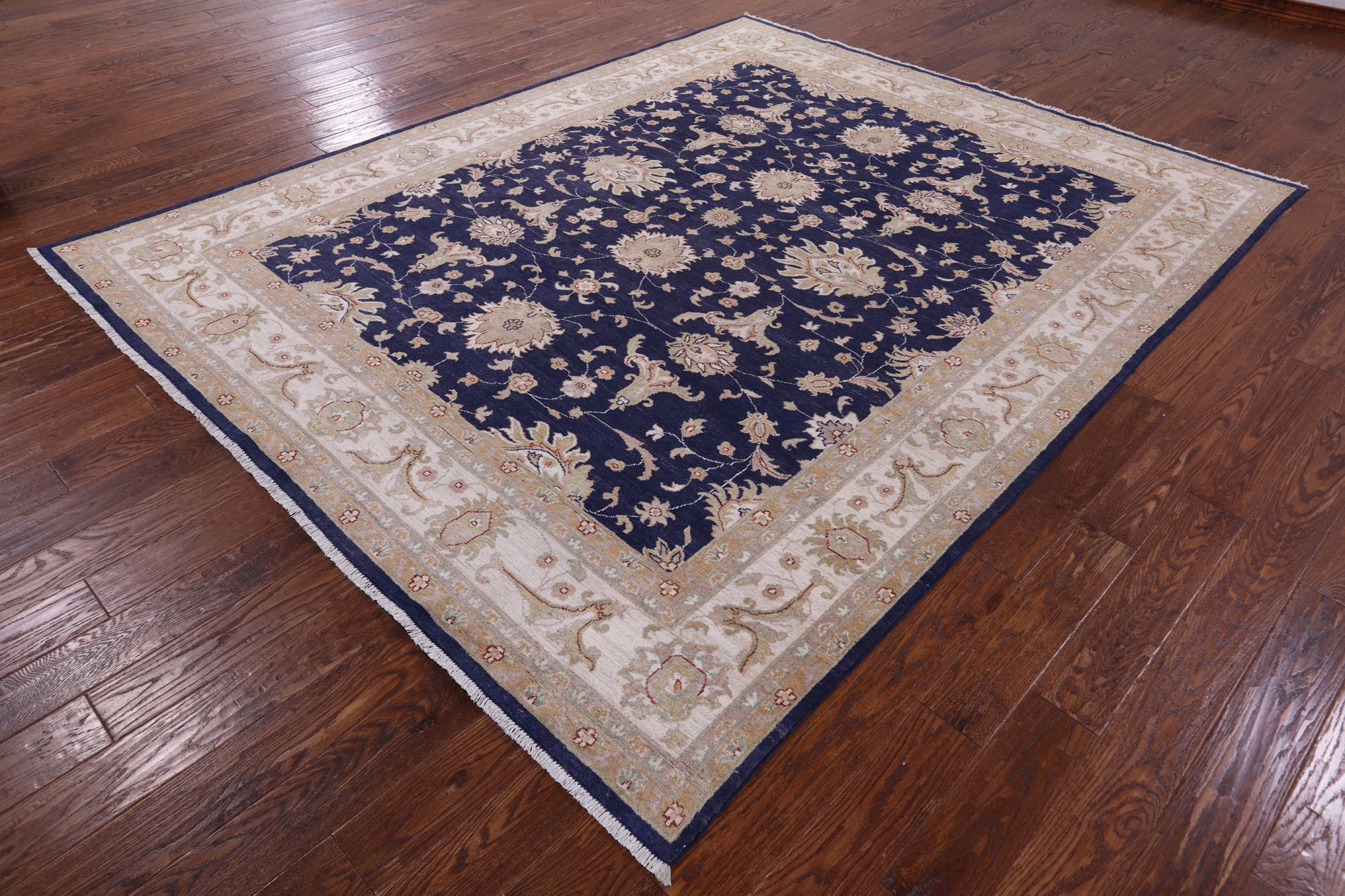 Blue Peshawar Hand Knotted Wool Rug - 7' 11" X 9' 11" - Golden Nile