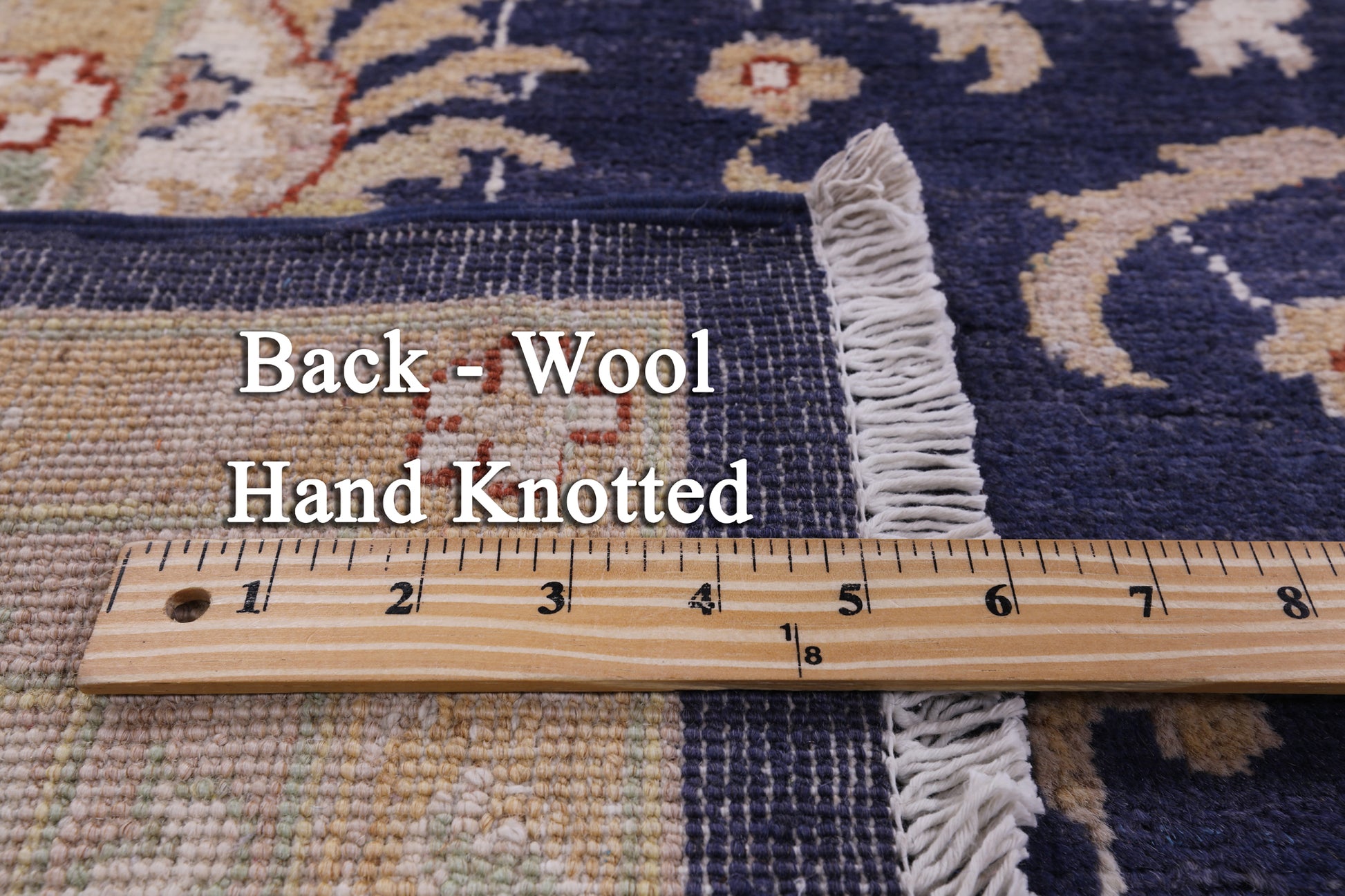 Blue Peshawar Hand Knotted Wool Rug - 7' 11" X 9' 11" - Golden Nile