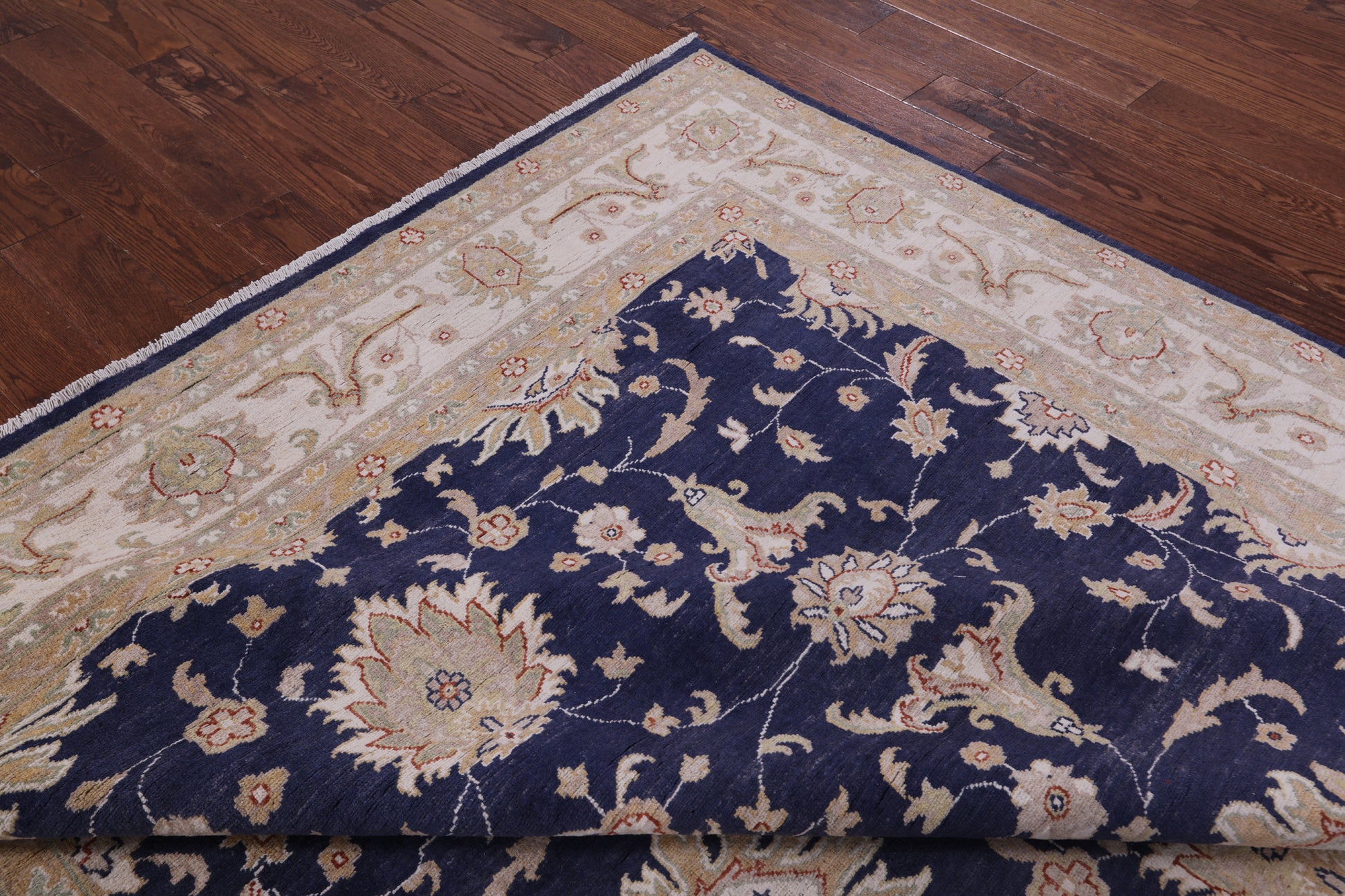 Blue Peshawar Hand Knotted Wool Rug - 7' 11" X 9' 11" - Golden Nile