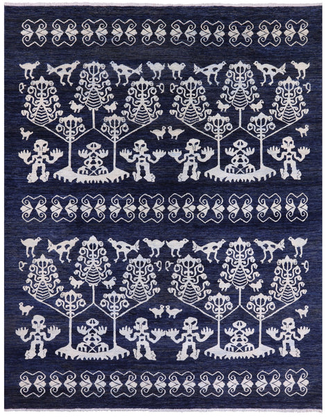 Blue Tribal Persian Gabbeh Handmade Wool Rug - 8' 1" X 10' 0" - Golden Nile