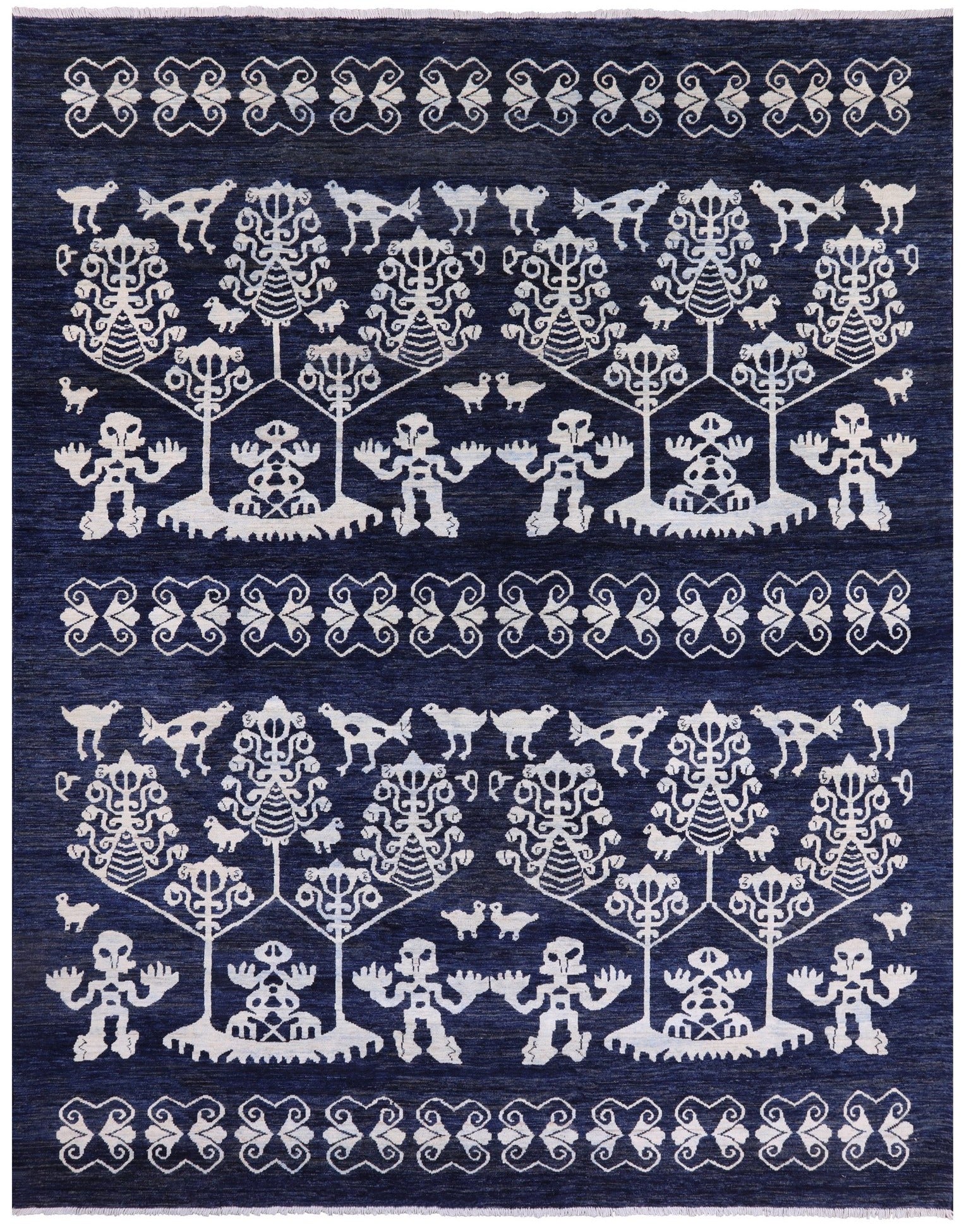 Blue Tribal Persian Gabbeh Handmade Wool Rug - 8' 1" X 10' 0" - Golden Nile
