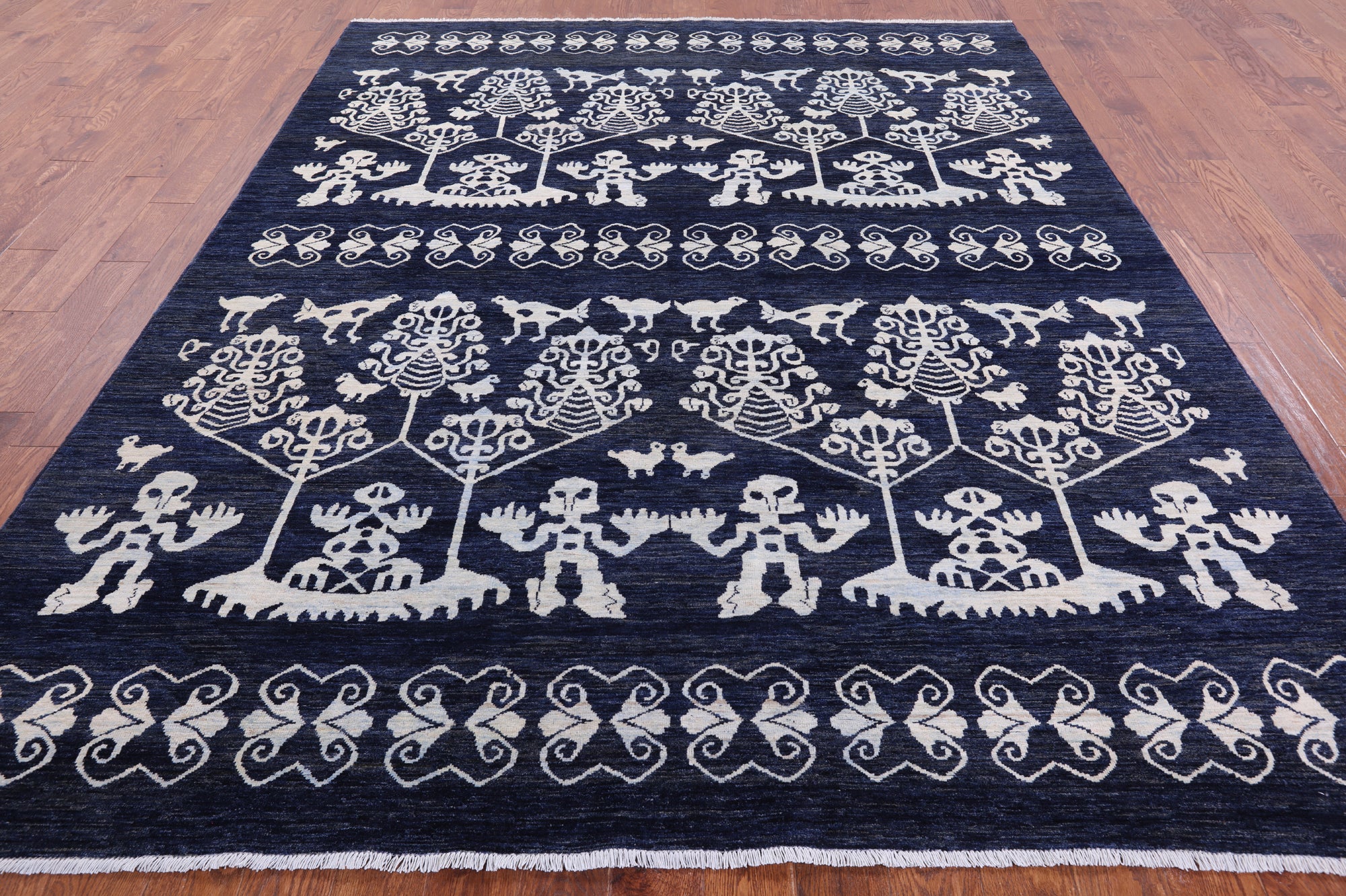 Blue Tribal Persian Gabbeh Handmade Wool Rug - 8' 1" X 10' 0" - Golden Nile